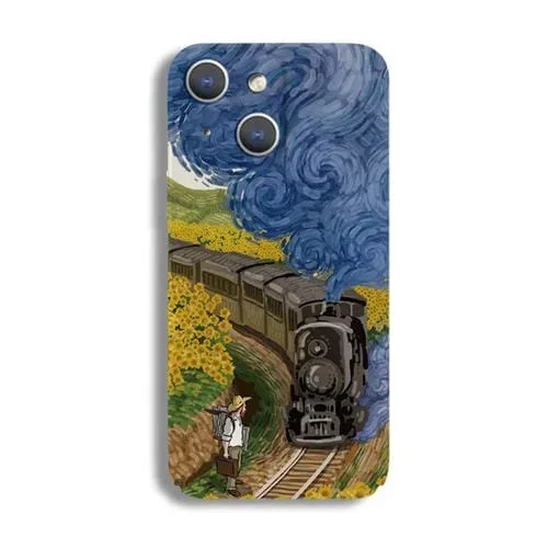 Estuche para Teléfono iPhone 15 Patrón Pintura al Óleo Orificio Preciso (Tren)