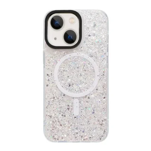 Estuche para Teléfono iPhone 15 Plus Gold Armor Magsafe Glitter Epoxy (Blanco)