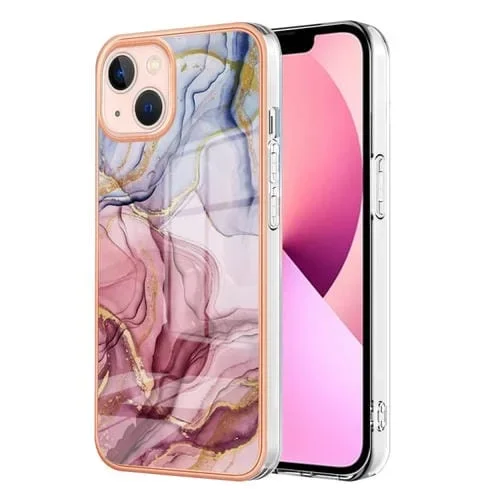 Estuche para Teléfono iPhone 15 Plus Imd Doble Cara Mármol Galvanizado (Rose Red)