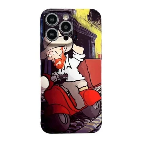 Estuche para Teléfono iPhone 15 Plus PC Brillante con Patrón de Pintura al Óleo (Motocicleta)