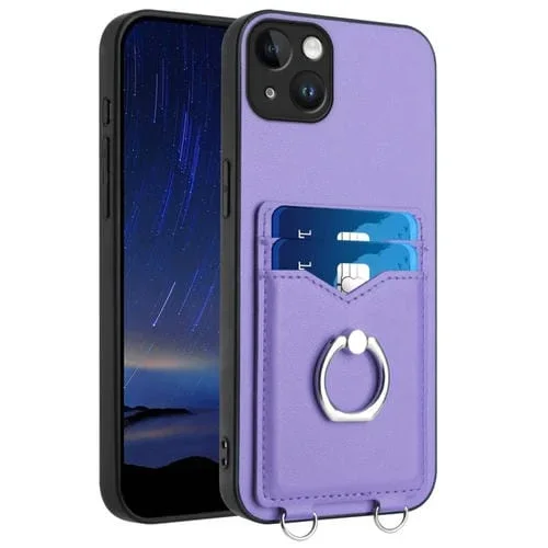 Estuche para Teléfono iPhone 15 Plus R20 con Soporte para Tarjeta y Anillo (Púrpura)