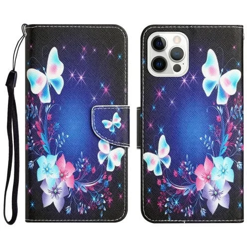 Estuche para teléfono iPhone 15 Pro Cuero con dibujo coloreado Mariposa