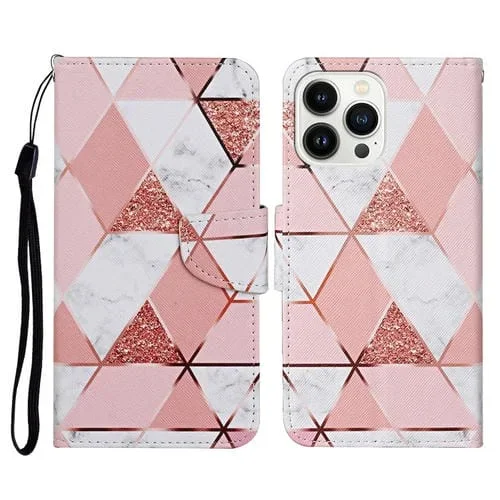 Estuche para Teléfono iPhone 15 Pro Cuero con Tapa Dibujo Coloreado 3D (Mármol)