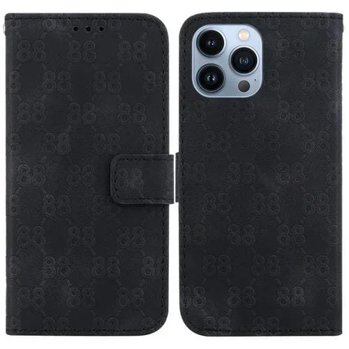 Estuche para Teléfono iPhone 15 Pro Cuero En Relieve Doble Forma de 8 (Negro)
