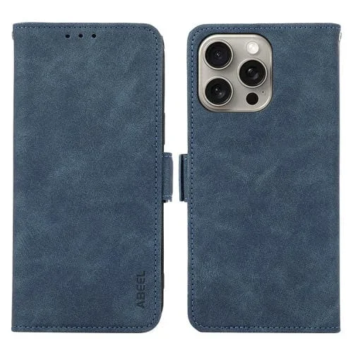 Estuche para Teléfono iPhone 15 Pro Cuero Rfid Magnético Esmerilado Retro (Azul)