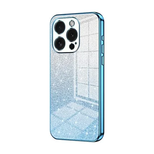 Estuche para Teléfono iPhone 15 Pro Galvanizado con Polvo de Brillo Degradado (Azul)