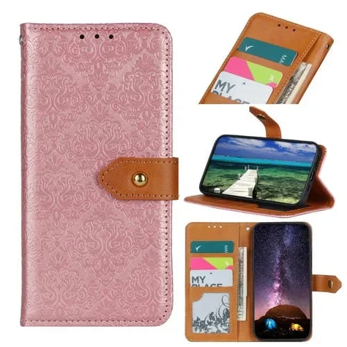 Estuche para Teléfono iPhone 15 Pro Max Cuero En Relieve Floral Europeo (Rosa)
