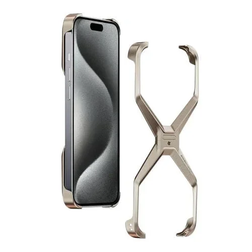 Estuche para Teléfono iPhone 15 Pro Max Metal Forma X sin Marco (Plateado)
