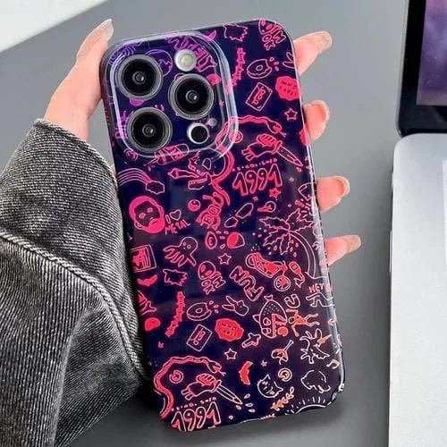 Estuche para teléfono iPhone 15 Pro Max PC con patrón pintado graffiti rojo negro