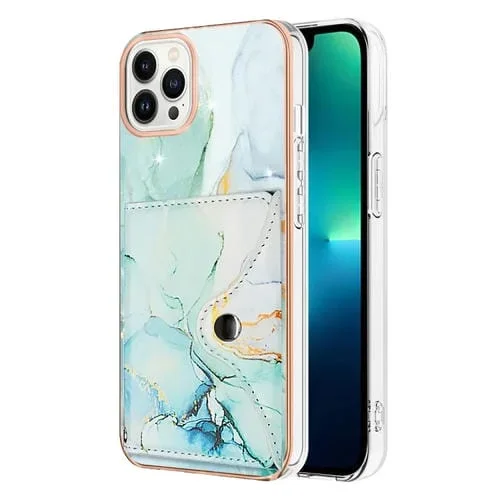 Estuche para Teléfono iPhone 15 Pro Ranura para Tarjeta Imd Patrón de Mármol (Verde)