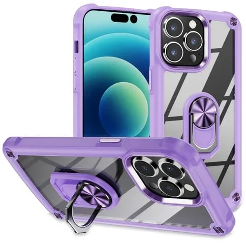 Estuche para Teléfono iPhone 15 Pro TPU + PC con Protección de Lente y Soporte para Anillo (Púrpura)