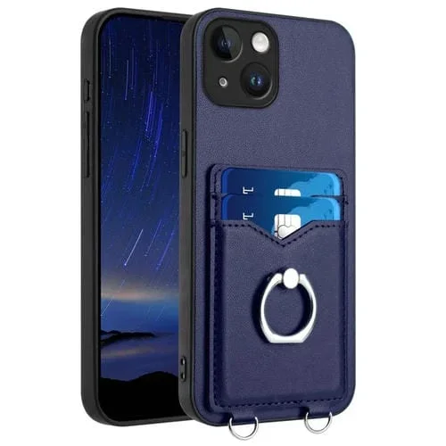 Estuche para Teléfono iPhone 15 R20 con Soporte para Tarjeta y Anillo (Azul)
