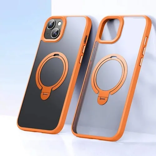 Estuche para Teléfono iPhone 15 Soporte Magnético Magsafe Doble Anillo (Naranja Mate)