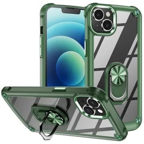 Estuche para Teléfono iPhone 15 TPU + PC con Protección de Lente y Soporte para Anillo (Verde)