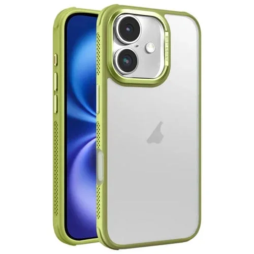Estuche para Teléfono iPhone 16 Marco Lente Metal Esmerilado Sensación Piel Enfriamiento (Verde)