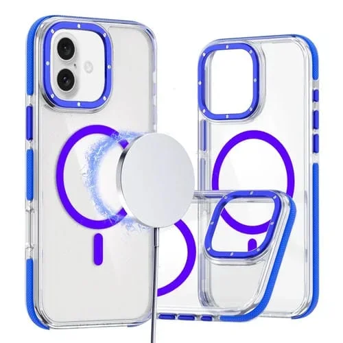 Estuche para Teléfono iPhone 16 Plus Magsafe Híbrido TPU Acrílico Transparente Doble Color (Azul)