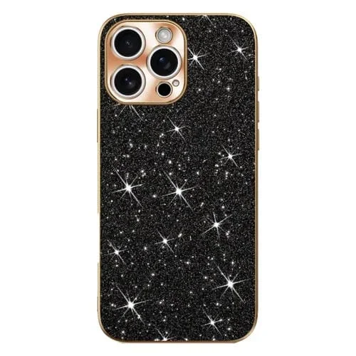 Estuche para Teléfono iPhone 16 Pro Anillo de Lente Textura Cd Diamante Estrella (Negro)