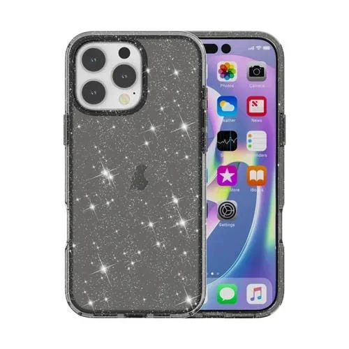 Estuche para Teléfono iPhone 16 Pro Max Terminator Glitter Powder a Prueba de Golpes (Negro)