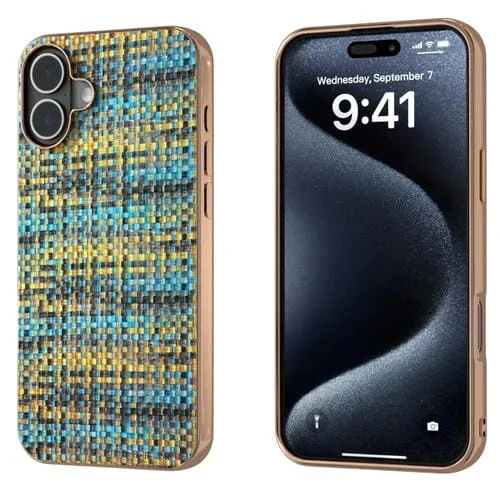 Estuche para Teléfono iPhone 16 Textura PU Marco Galvanizado Enrejado (Dorado)