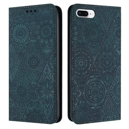 Estuche para Teléfono iPhone 7 Plus / 8 Plus Cuero Adsorción Relieve Étnico (Azul)