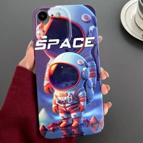 Estuche para teléfono iPhone Se 2022 / 2020 / 8 / 7 PC patrón pintado con orificio preciso (Astronauta Naranja y Blanco)