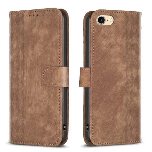 Estuche para Teléfono iPhone SE 2022 / 7 / 8 Cuero En Relieve a Cuadros (Marrón)