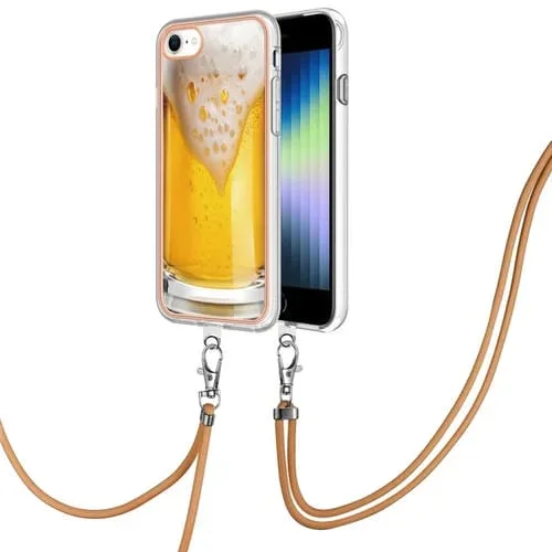 Estuche para Teléfono iPhone SE 2022/SE 2020/8/7 IMD Doble Cara Galvanoplastia con Cordón (Cerveza de Barril)