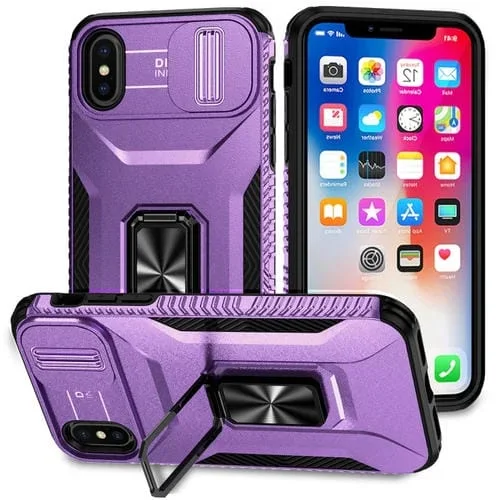 Estuche para teléfono iPhone Xr con soporte deslizante para levas (Púrpura)