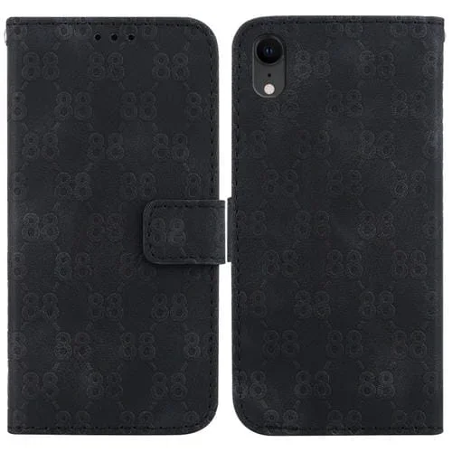 Estuche para Teléfono iPhone Xr Cuero En Relieve Doble Forma 8 (Negro)