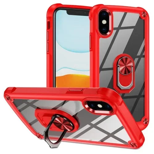 Estuche para Teléfono iPhone Xs Max TPU + PC con Protección de Lente y Soporte para Anillo (Rojo)