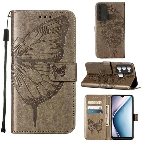 Estuche para Teléfono Itel P38 S17 S1661W Vision 3 Cuero Tapa Mariposa (Gris)