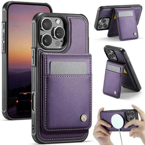 Estuche para Teléfono Jeehood J06 con Tarjetero Rfid Magsafe para iPhone 16 Pro Max (Morado)