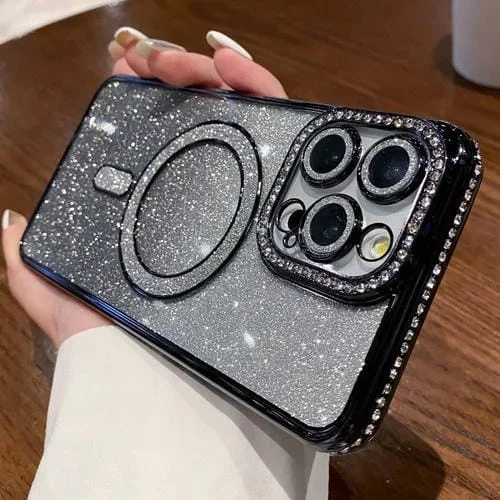 Estuche para Teléfono Magsafe Apple iPhone 13 Pro Chapado en Brillo con Degradado de Diamante (Negro)