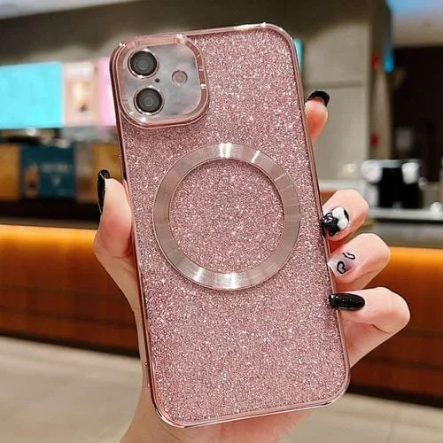 Estuche para Teléfono Magsafe con Purpurina en Polvo y Galvanoplastia para iPhone 16 (Rosa)