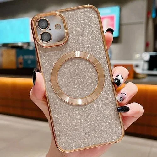 Estuche para Teléfono Magsafe con Purpurina Galvanizada para iPhone 16 Plus (Dorado)