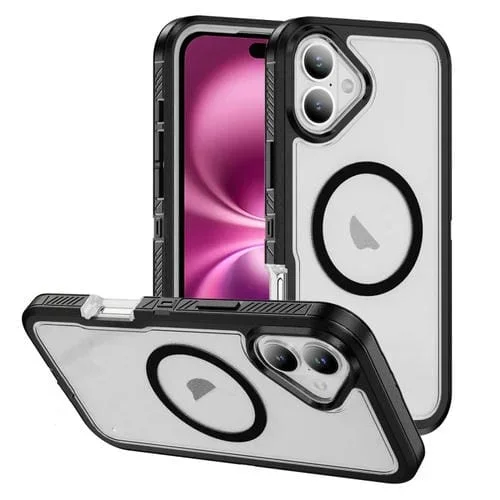 Estuche para Teléfono Magsafe Guard con Anillo Magnético para iPhone 16 Plus (Negro y Transparente)
