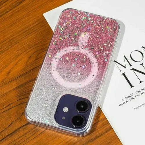 Estuche para Teléfono Magsafe iPhone 12 Estrellado con Brillo Degradado (Rosa Degradado)