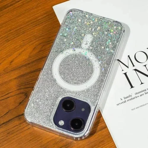 Estuche para Teléfono Magsafe iPhone 13 Estrellado con Brillo Degradado (Plateado Degradado)