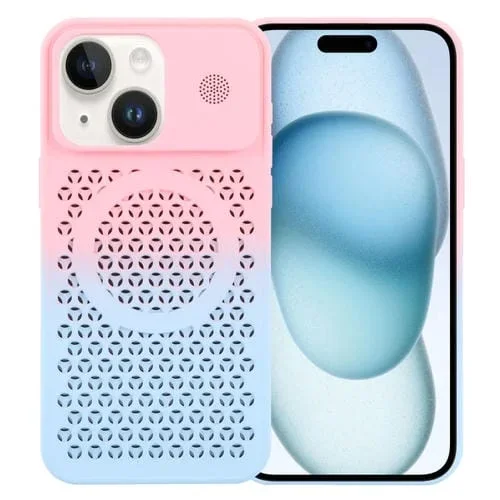 Estuche para teléfono Magsafe iPhone 15 Plus Aromaterapia y Enfriamiento de Panal (Rosa Azul)