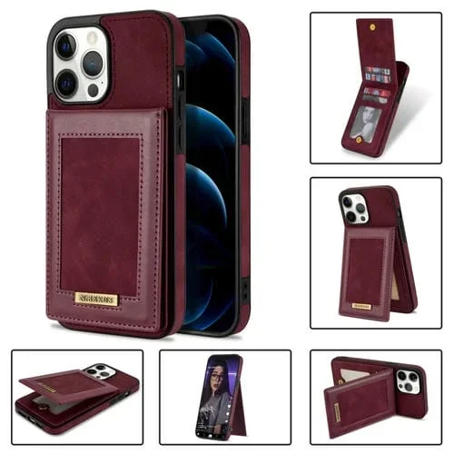 Estuche para Teléfono N.Bekus iPhone 12 Pro Rfid con Ranura para Tarjeta y Tapa Vertical (Rojo Vino)