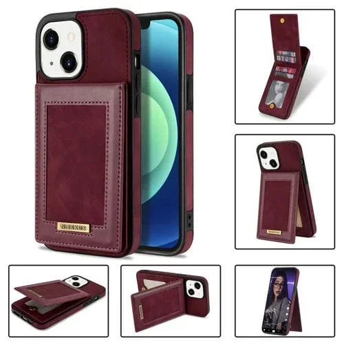 Estuche para Teléfono N.Bekus iPhone 14 Rfid con Ranura para Tarjeta con Tapa Vertical (Rojo Vino)