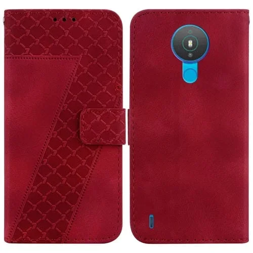 Estuche para Teléfono Nokia 1.4 de Cuero en Relieve en Forma de 7 (Rojo)