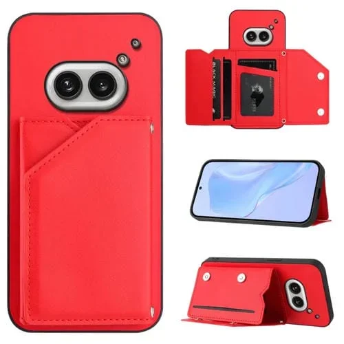 Estuche para Teléfono Nothing Phone 2A Skin Feel con 4 Ranuras y Correa (Rojo)