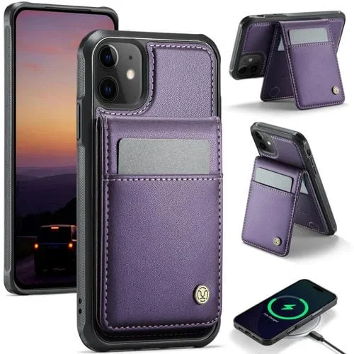 Estuche para teléfono PU Jeehood J06 tarjetero RFID Magsafe estilo británico iPhone 11 (Morado)