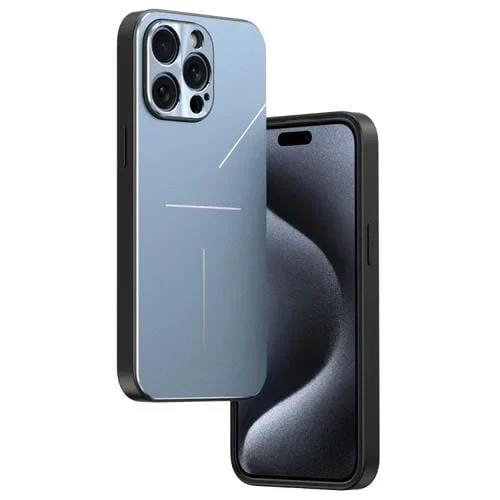 Estuche para Teléfono R-Just RJ52 para iPhone 15 Pro a Prueba de Golpes TPU Metal Estilo 3 Líneas (Azul)