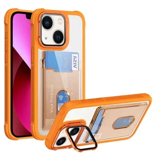 Estuche para Teléfono TPU Híbrido Acrílico con PortaTarjetas para iPhone 13 (Naranja)