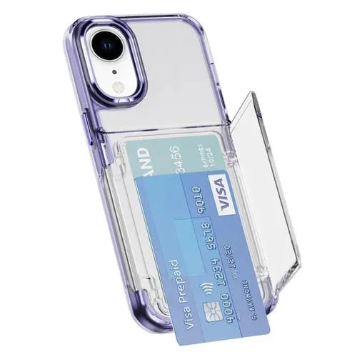 Estuche para Teléfono TPU Híbrido Acrílico con Tarjetero para iPhone Xr (Púrpura Transparente)
