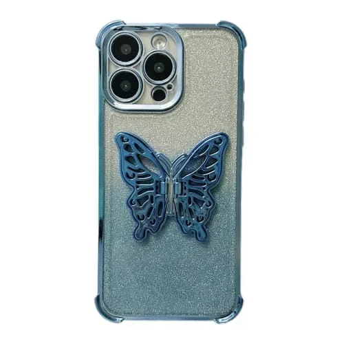 Estuche para Teléfono TPU iPhone 11 Pro Max Mariposa 3D Brillo Galvanizado (Azul Degradado)