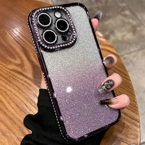 Estuche para teléfono TPU iPhone 12 Pro con brillo degradado de diamante (Púrpura Degradado)