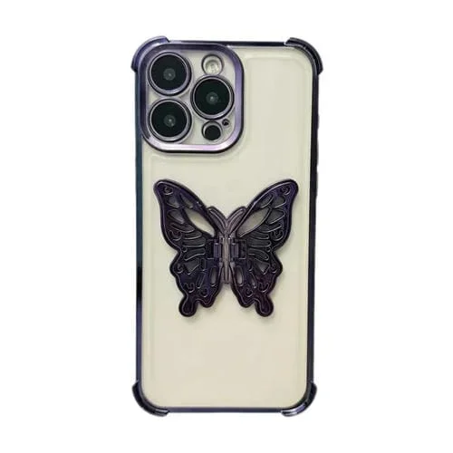 Estuche para Teléfono TPU iPhone 12 Pro Soporte Mariposa 3D Galvanizado (Púrpura)